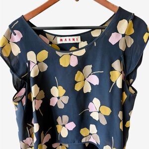 Marni black Blouse with Pink and Yellow Floral Pattern size large